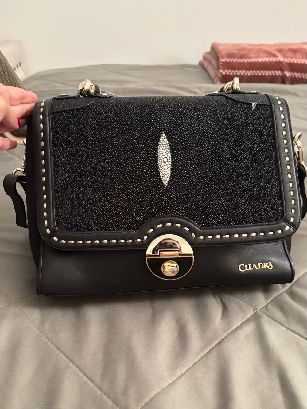 Cuadra Black Leather Shoulder Bag with Gold Hardware..Montaraya beautiful handba